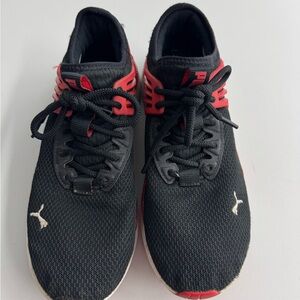 Puma Black and Red Sneakers - Size 8